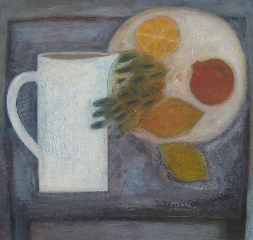 Pale Jug with Lemons, Grapes and Pomegranate